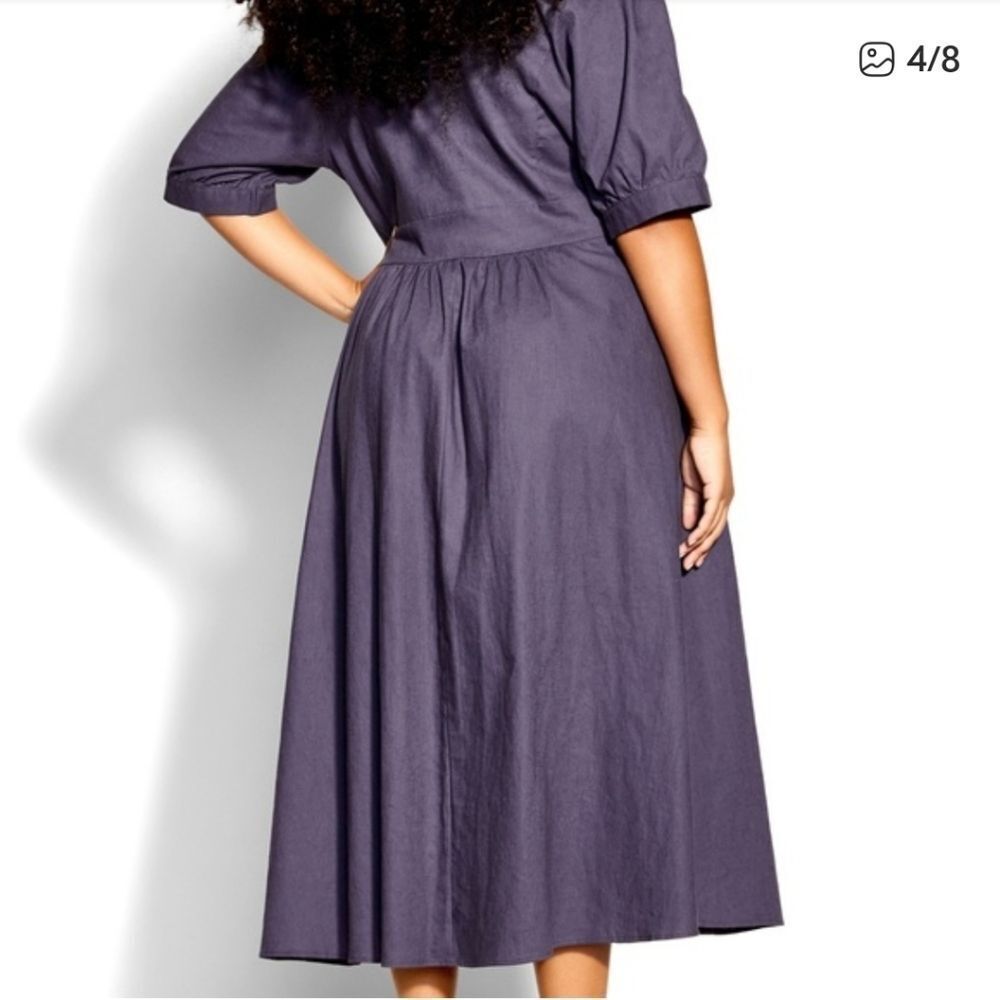 City Chic Sunset Stroll Dusty Lilac Midi Dress with Button Detail - Picture 2 of 16